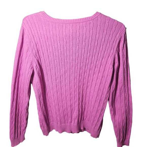 Izod Womens Pink Cable Knit V-Neck Sweater Size XL Cotton Blend - Picture 4 of 4